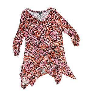 Grace Elements XL Tunic Top Pink Orange Black‎ Floral Long Sleeve